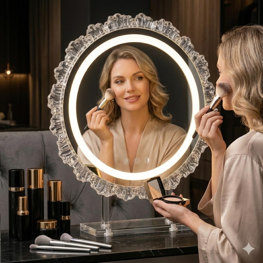 Hollywood Round Vanity Mirror - 16-Inch Dimmable Makeup Mirror with 3-Color LED Light Modes | 360° Rotating Design