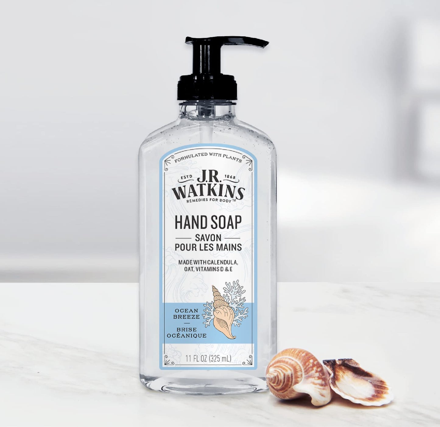 J.R. Watkins Gel Hand Soap, Scented Liquid Hand Wash for Bathroom or Kitchen, USA Made and Cruelty Free, 11 fl oz, Ocean Breeze, 3 Pack