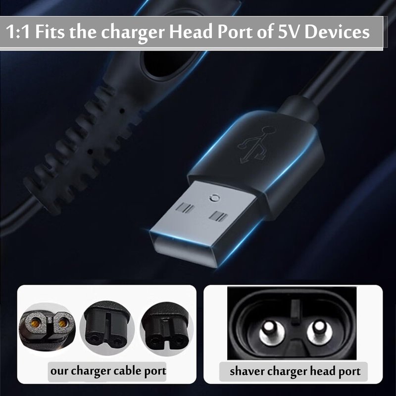 HX-CQHY 5V USB Charger Cord Fits for Philips OneBlade QP2724 QP2834 QP1924,Replacement for OneBlade 360 MG7910 MG5910 MG9510 QP4631 QP6531 QP1424 X3001 USB Trimmer Charging Cable(TPE-2 Pack,3.3FT)