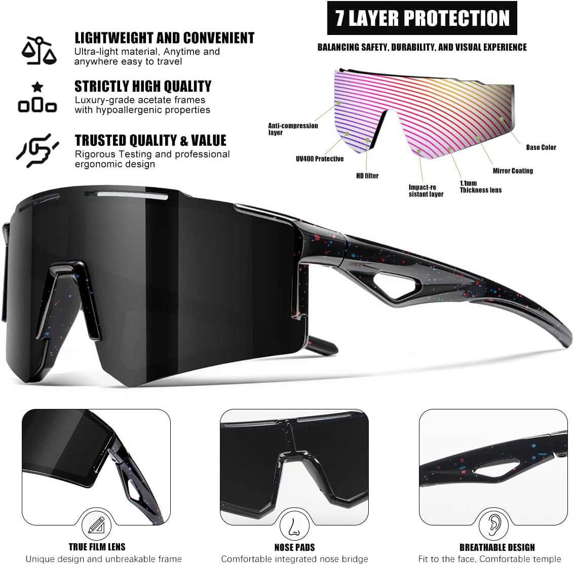 Kids Baseball Sunglasses - UV400 Protection for Boys & Girls | 3-Pack Sports Sunglasses