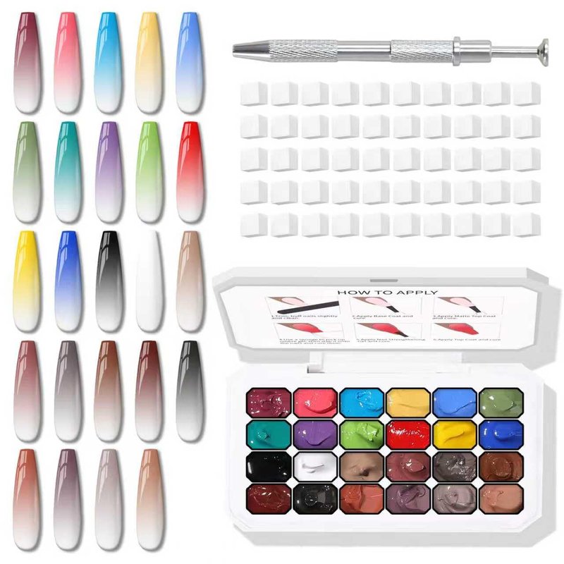 24 Colors Nail Gel Polish Set - Sponge Pat Paint for Floral Art & Ombre Designs | UV/LED Curing, No Wipe