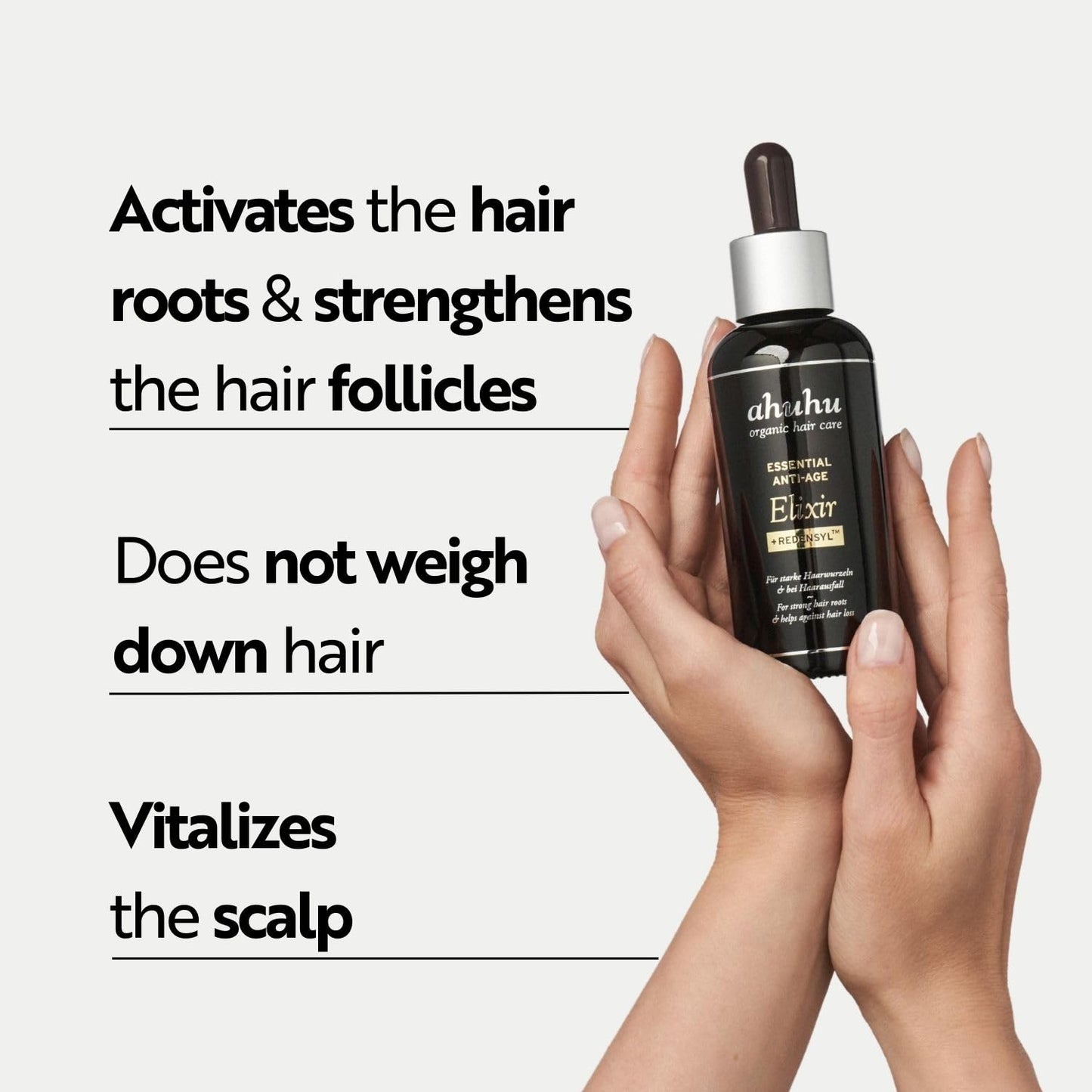 Ahuhu ESSENTIAL ANTI-AGE Elixir With Caffeine & Redensyl (100ml) - Highly Concentrated Scalp Care, Stimulates Hair Growth, Provides Thicker Hair & More Volume, Vegan