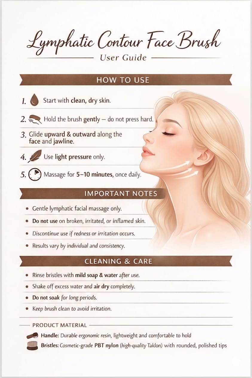 ARVI Lymphatic Contour Face Brush – Ultra Soft Facial Lymphatic Drainage Brush for Sculpting, Depuffing & Jawline Definition – Gentle Dry Brush for Face & Neck, No Irritation