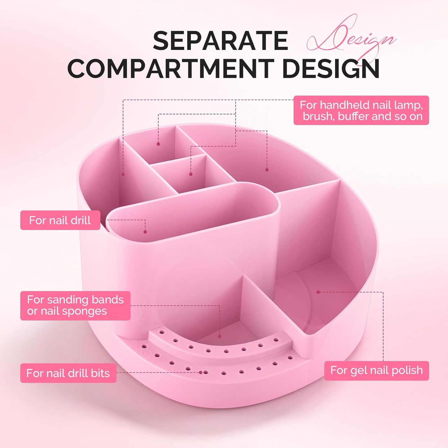 MelodySusie Nail Drill Holder - Large Capacity Nail Art Tools Storage Box | Sturdy Organizer for 3/32" Drill Bits, Pink