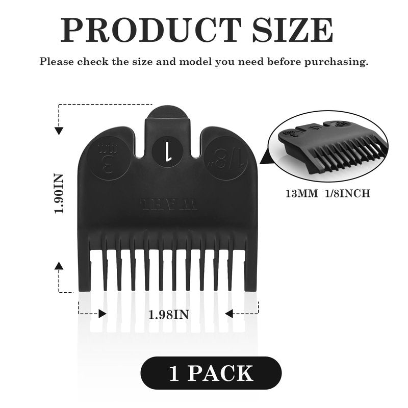 Replacement for Wahl Professional #1 Guide Comb Attachment No.1 1/8" (3.0mm) and Color Coded Clipper #1/2, 1/16", 1.5mm -Black