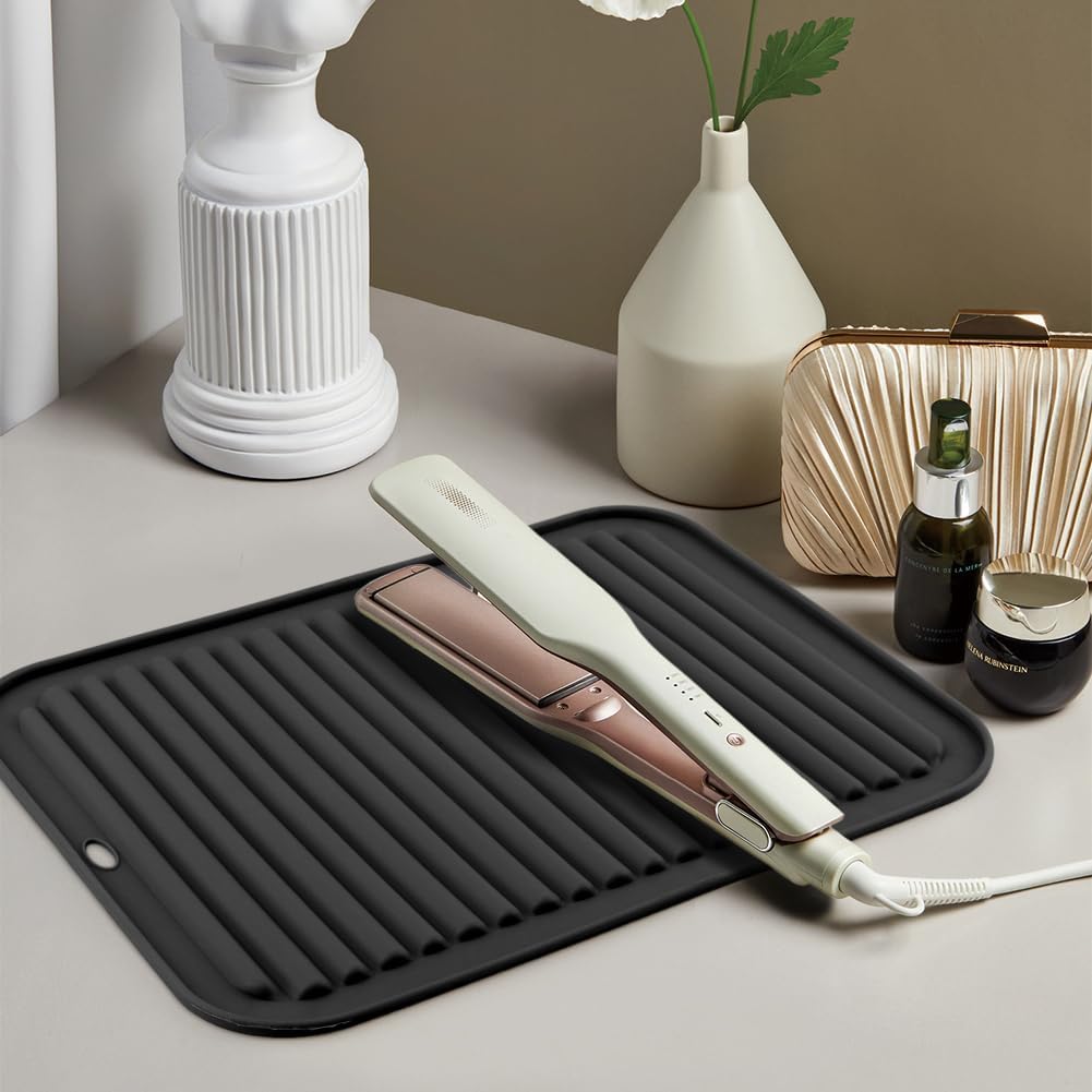Heat Resistant Silicone Mat for Hair Tools - Portable Styling Pad for Curling & Flat Irons | Black