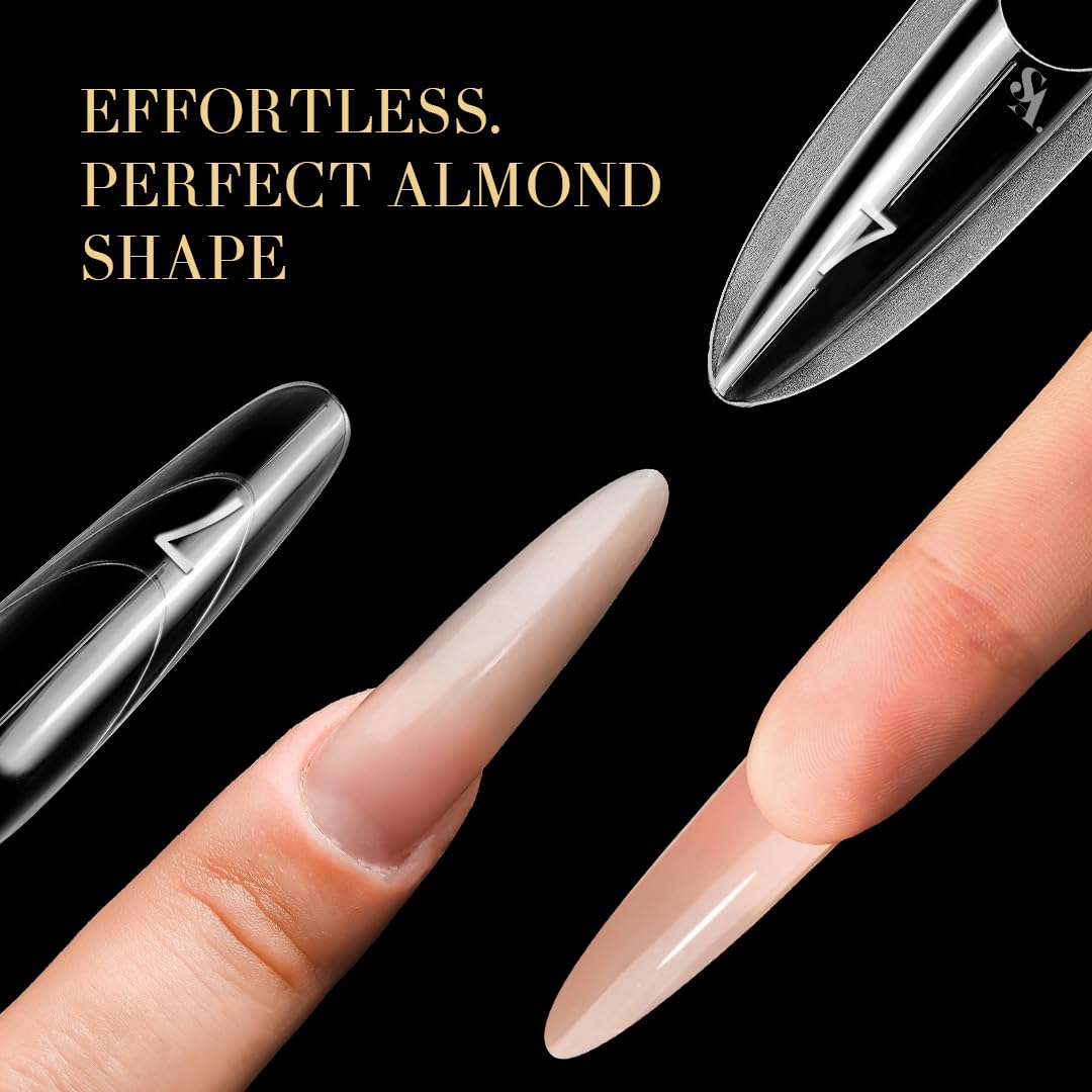 Dual Nail Forms for Quick Extensions - 240 Pcs Clear Plastic Nail Molds | 15 Sizes for Builder Gel, Oval Sandwich