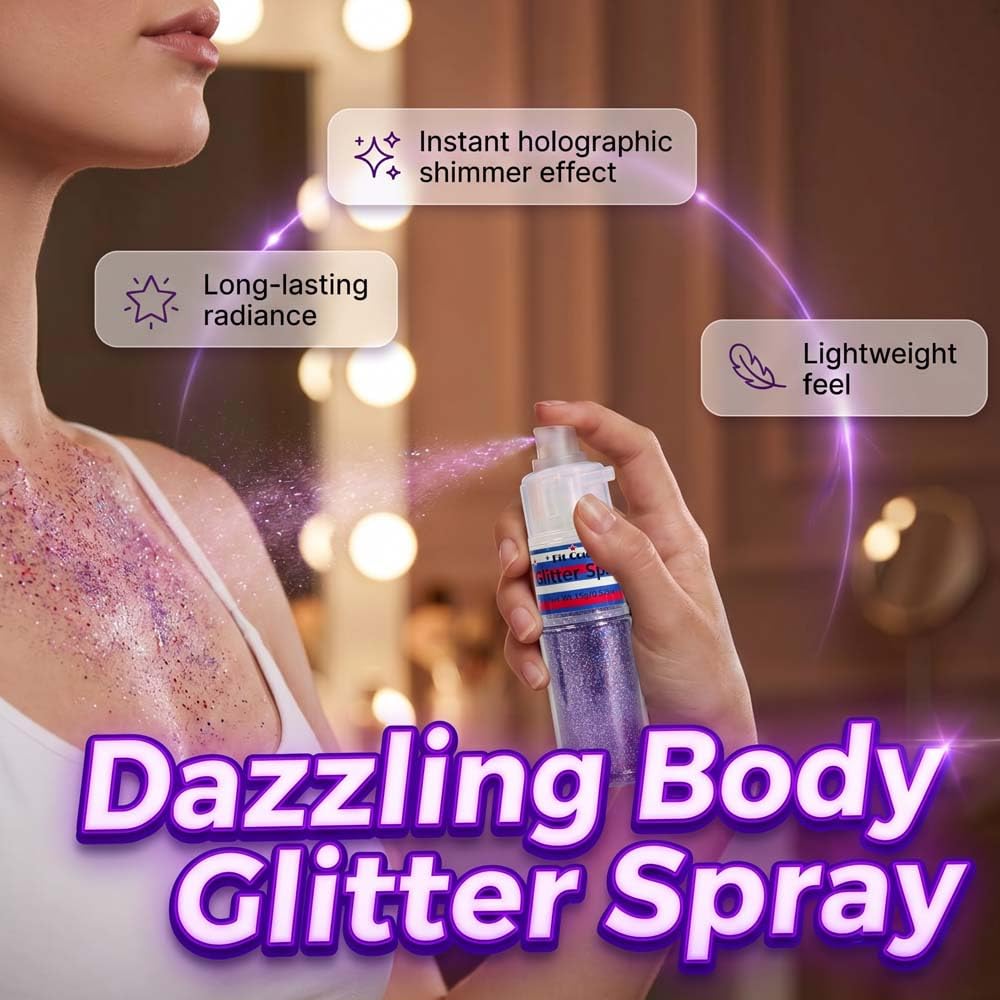 Red White Blue Glitter Spray for Hair and Body, Patriotic Shimmer Spray for 4th of July Independence Day Festivals and Parades, Sparkle for Women Party Looks (2pcs USA Flag Color+Silver-Rainbow)