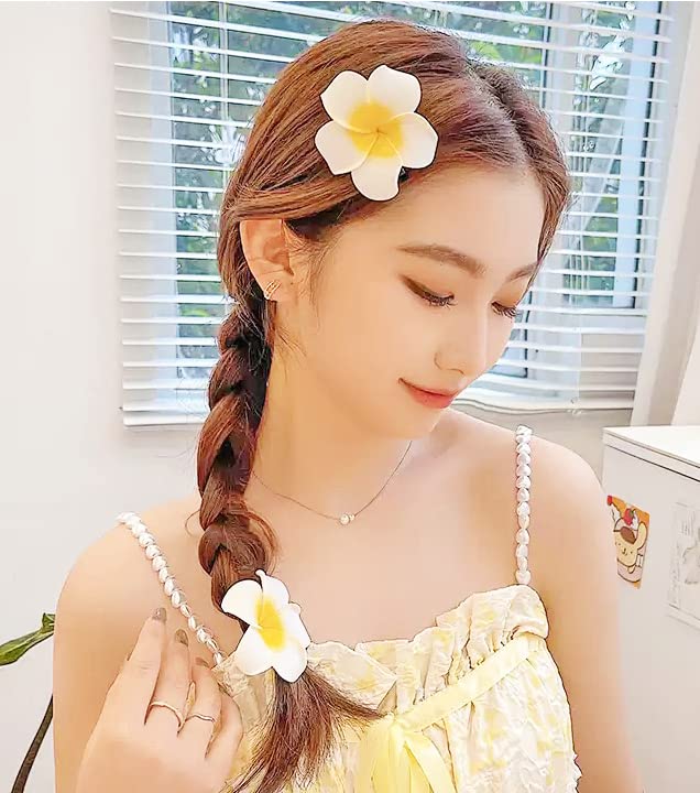 HipGirl 6pc Plumeria Hair Clips Set – 2.5in Hawaiian Flower Hair Barrettes for Women & Girls