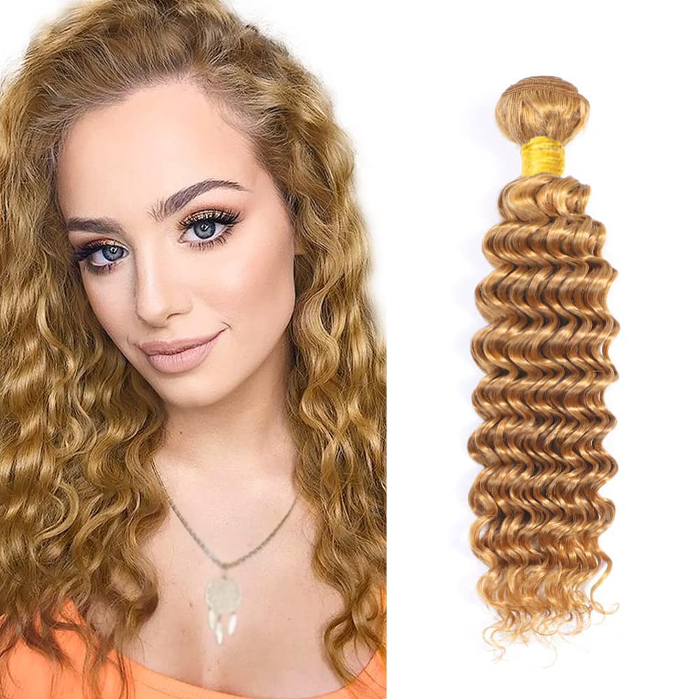 100g Blonde Bundles Honey Blonde Bundles Human Hair 16 inch Color 27 Deep Wave Bundle #27 Human Hair Bundle 100g