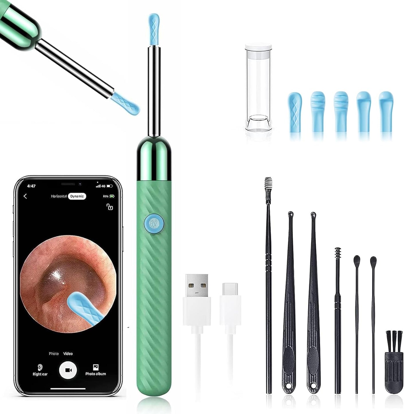 Ear Wax Removal Tool - 1080P Camera Ear Cleaner Kit with 7 Pieces | Compatible with iOS & Android (Blue)