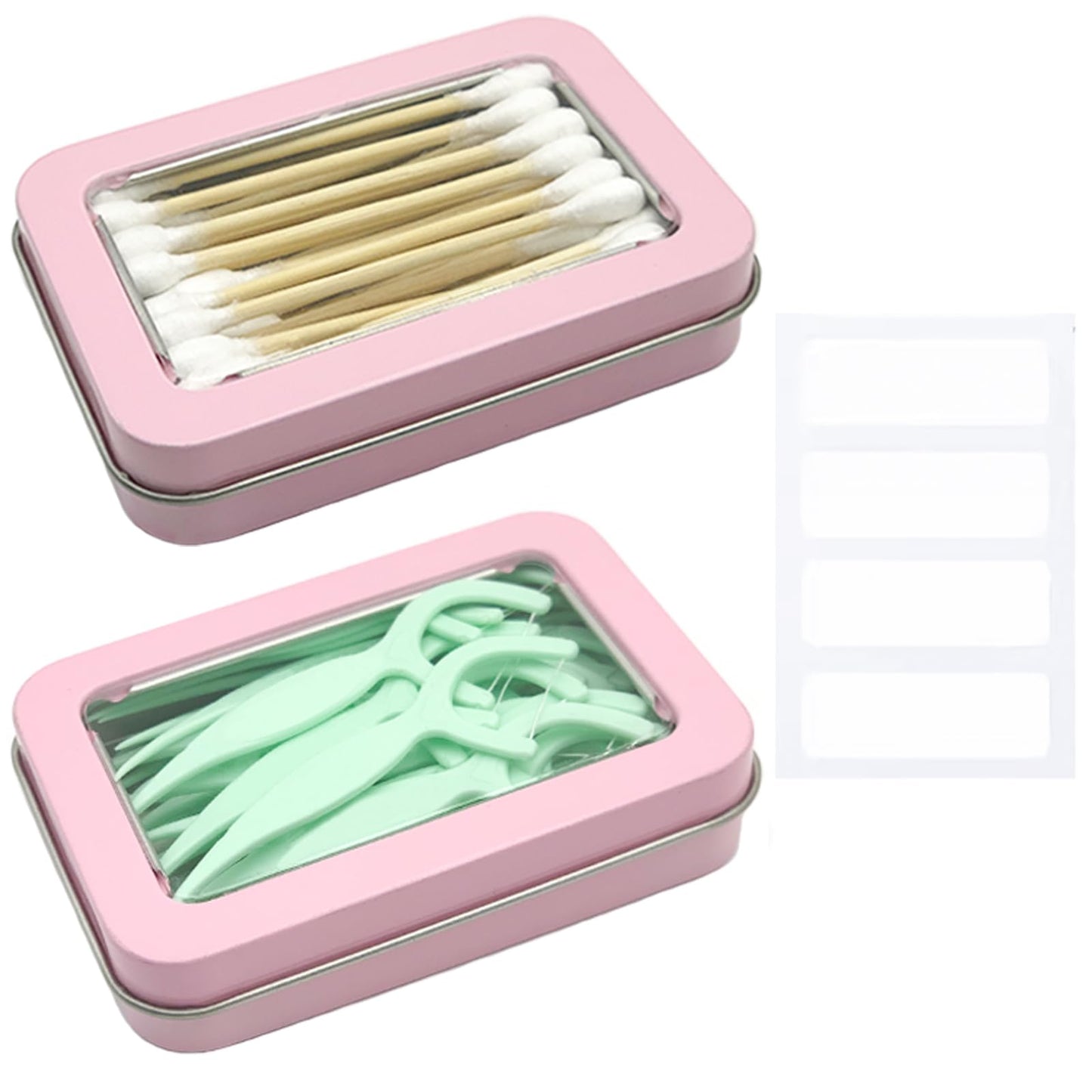 MatFirsmo Cotton Swab Holder for Travel, 2 Pcs Portable Small Dental Floss Holder Empty Metal Cotton Ball Holder, Travel Floss Picks Case with Dustproof Lid for Cotton Swabs Hair Ties Floss, Pink