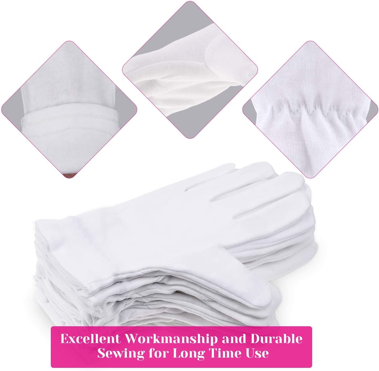 Cotton Gloves for Dry Hands & Eczema Relief - 10 Pairs White Moisturizing Gloves for Sensitive Skin | Spa Use