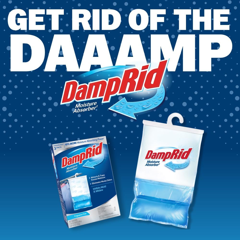 DampRid Fragrance-Free Hanging Moisture Absorber | 16 oz. 3-Pack - Eliminates Musty Odors, Ideal for Closets