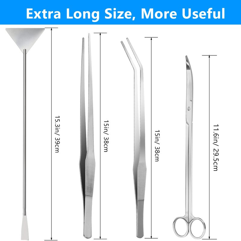 Liveek Aquarium Aquascape Tools Kit 15in, 4 in 1 Anti-Rust Aquatic Plant Aquascaping Tool Stainless Steel Tweezers Scissor Spatula for Aquarium Tank Clean Fish Tank Aquascape Accessories Set(Silver)