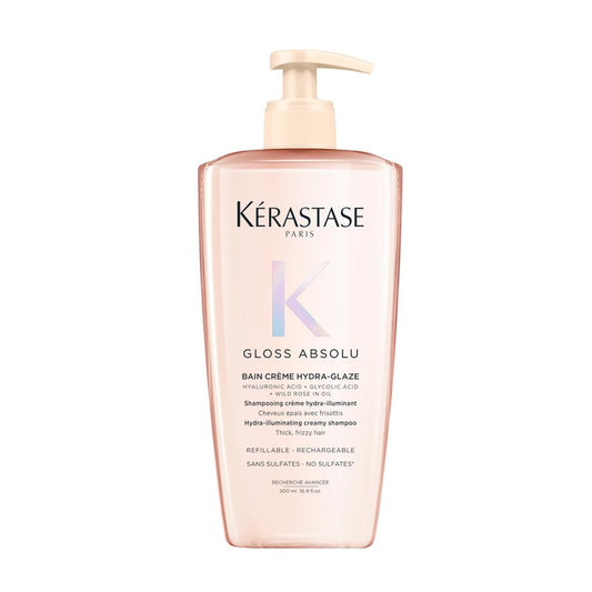 KÉRASTASE Gloss Absolu Bain Crème Hydra-Illuminating Creamy Refill Shampoo, Sulfate-Free Anti-Frizz Formula for Thick Frizzy Hair, for Shine and Smoothness with Hyaluronic Acid, 16.9 Fl Oz