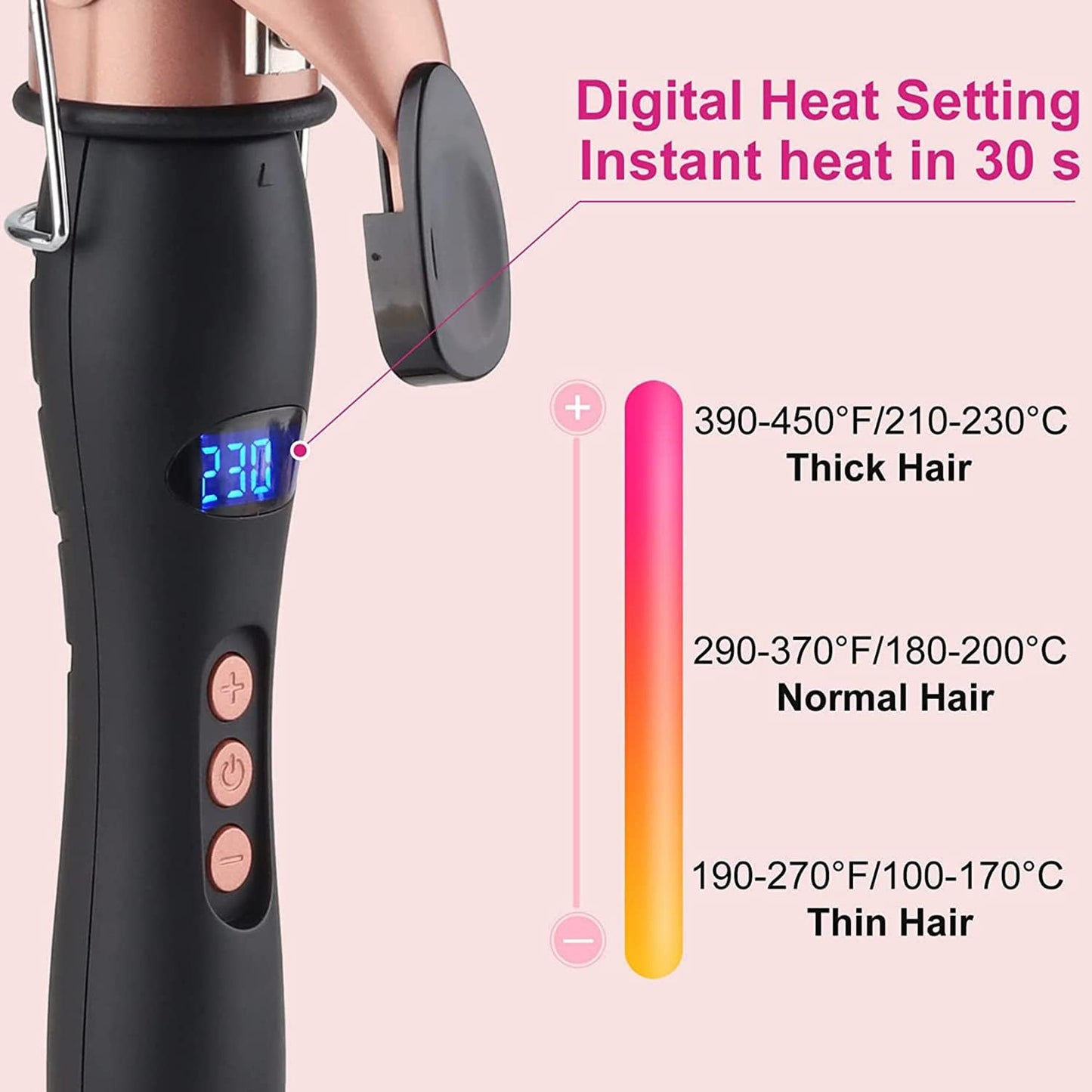 Curling Iron Set - 38mm Hair Curling Wand with Gloves & Comb | Instant Heat, LCD Display, Adjustable Temperature