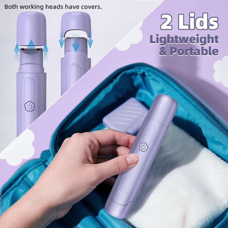 2 in 1 Women's Electric Shaver, Dual Head Bikini Hair Trimmer, IPX6 Waterproof, Wet & Dry, Bikini Underarm Leg Arm Body Facial Epilator, (Purple)