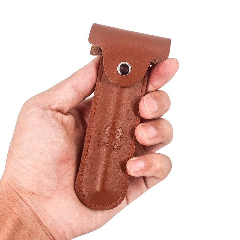 Travel Double Edge Safety Razor, River Lake RZ700 Long Handle Adjustable Classic Safety Shaver Razor (Razor with Protective Case,Brown)