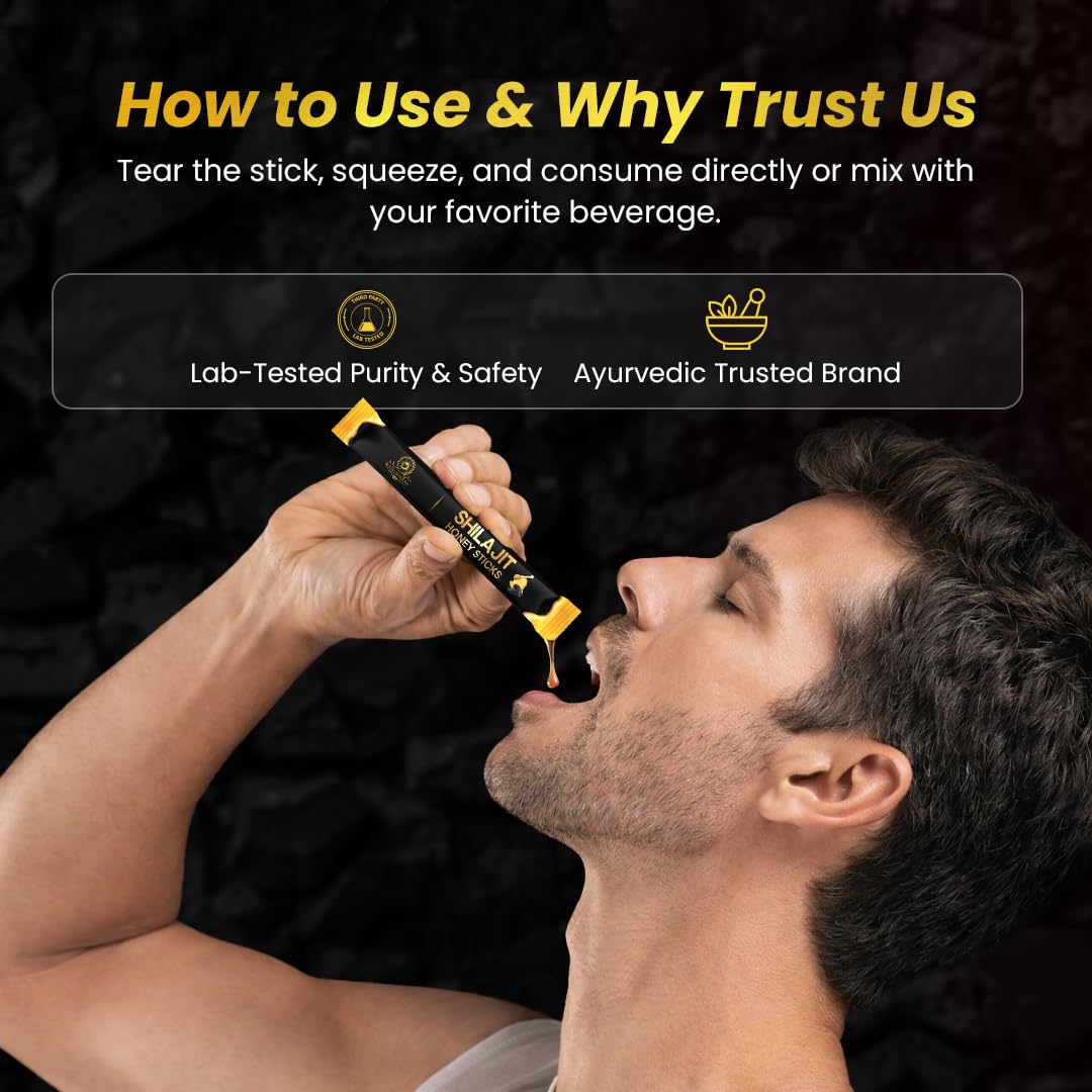 Royalishveda Shilajit Sticks with Honey | 75% Fulvic Acid | Easy-to-Use | 30 Sticks for Stamina, Energy Boost & Immune Support (Pack of 1)
