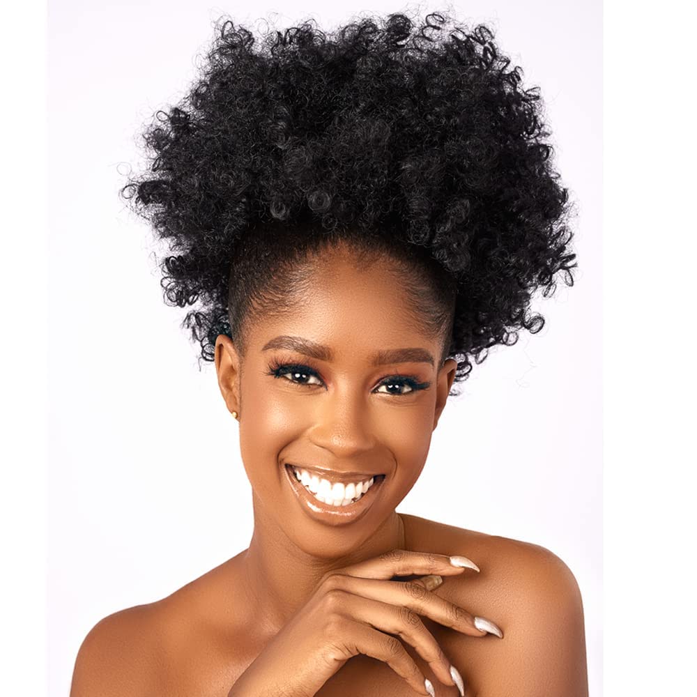 Kinky Curly Drawstring Ponytail Extension - Afro Puff Hairpiece for Black Women | Synthetic Short Bun (2#)