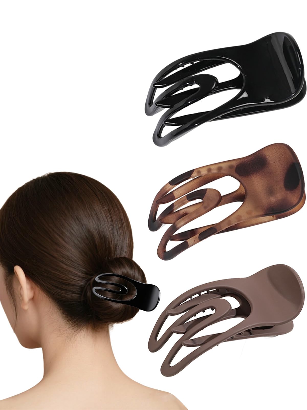 3PCS Non-Slip Duckbill Hair Clips for Women - 3 Styles Flat Alligator Barrettes Strong Hold Hair Accessories in Frosted Black Coffee Glossy Fog Amber