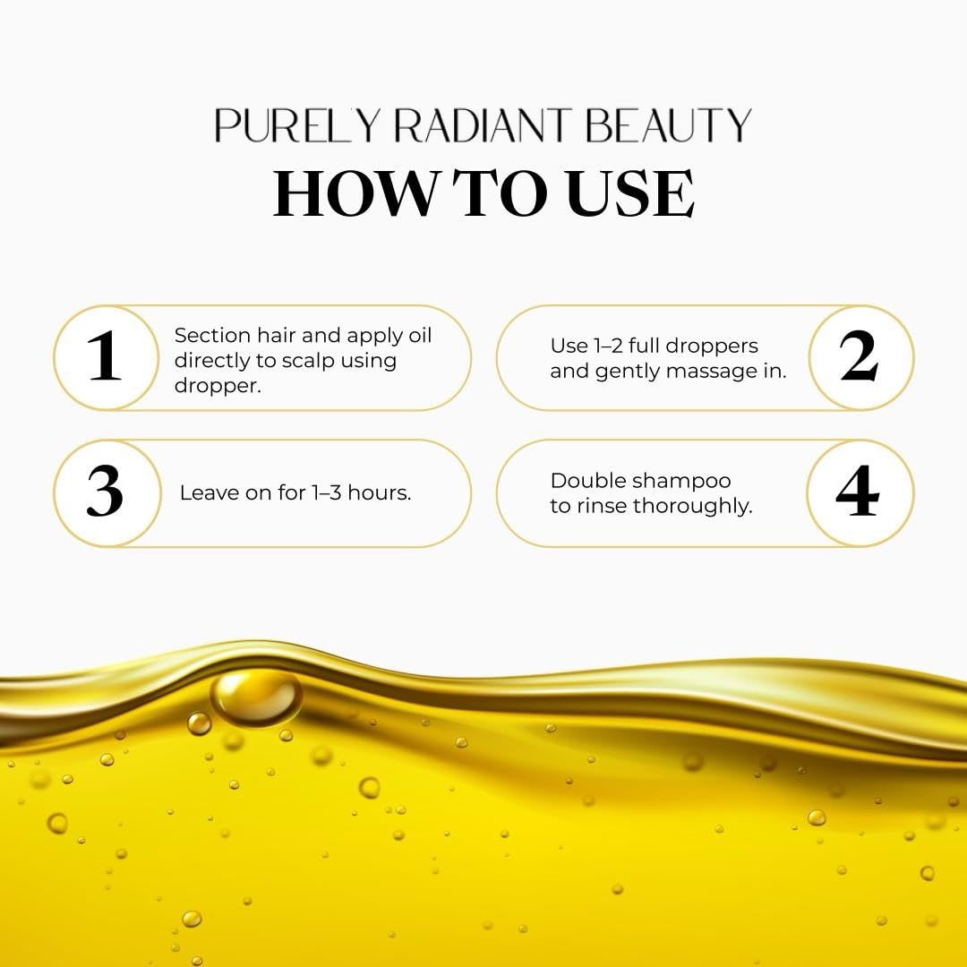 Purely Radiant Beauty Hair Growth Oil – Rosemary & Castor Scalp Oil for Hair Growth, Thicker & Fuller-Looking Hair – Strengthening, Nourishing, Vegan, USA-Made – 50ml