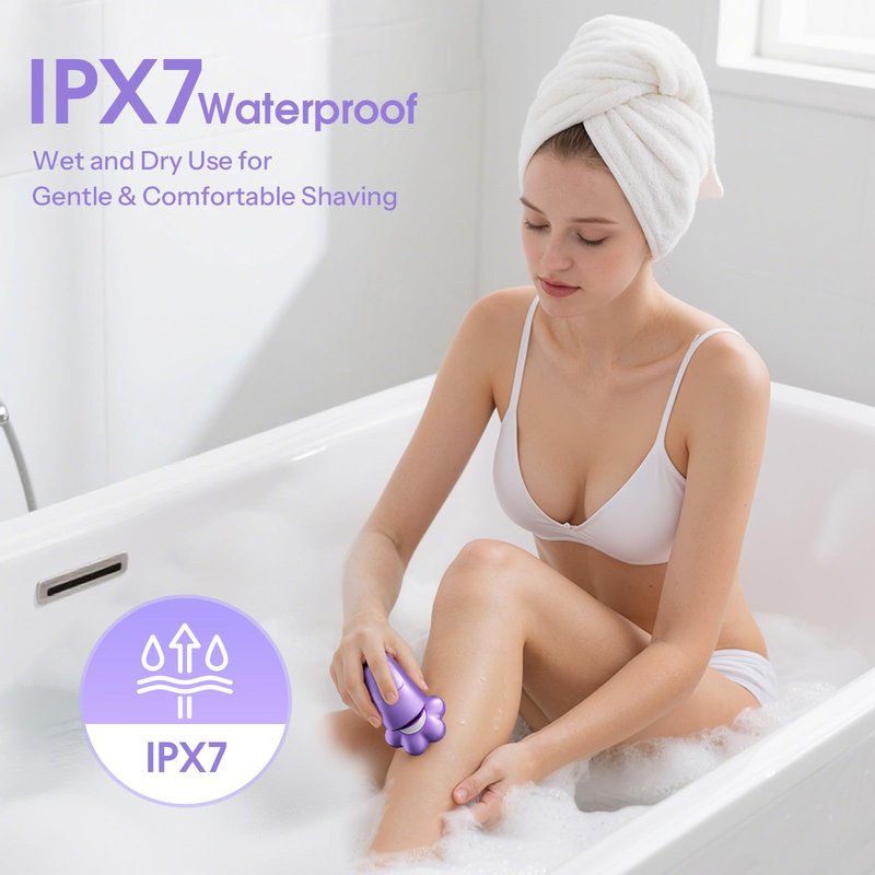 Electric Razors for Women Legs : 5-in-1 Rechargeable Body Shaver, 7D Wet & Dry Bikini Trimmer, IPX7 Waterproof Lady Hair Remover for Face Underarms Pubic, Violet