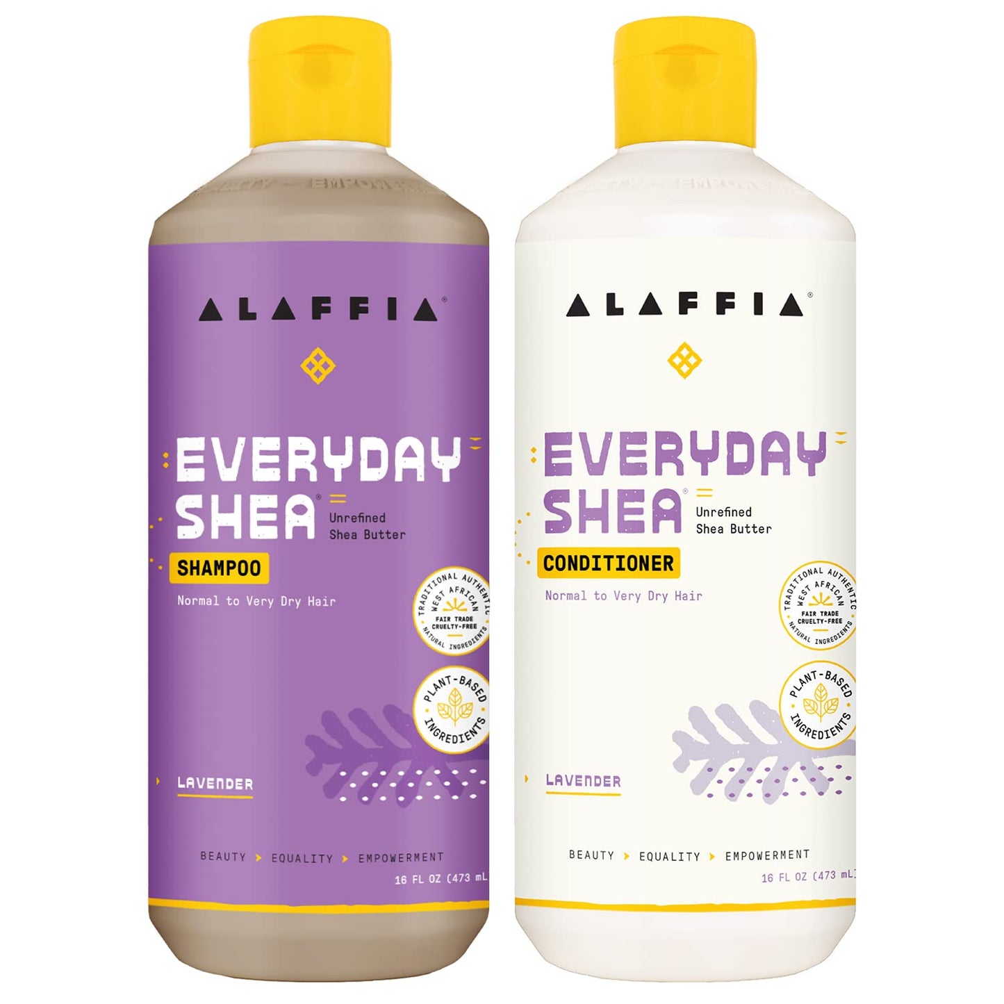 Alaffia Lavender Shampoo & Conditioner Set - Sulfate-Free with Shea Butter & Coconut Oil | 16 Oz Each