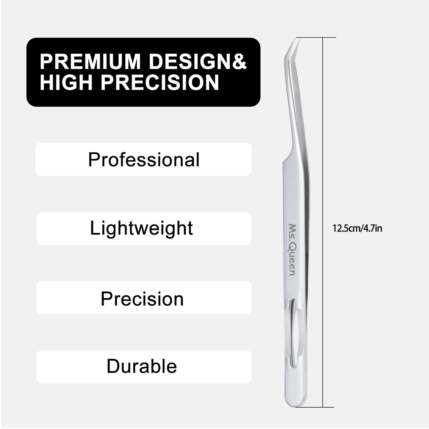 Ms.Queen Lash Tweezers for Eyelash Extensions,Professional Fine Tip 45 Degree Lash Tweezers for Volume Lash Extensions