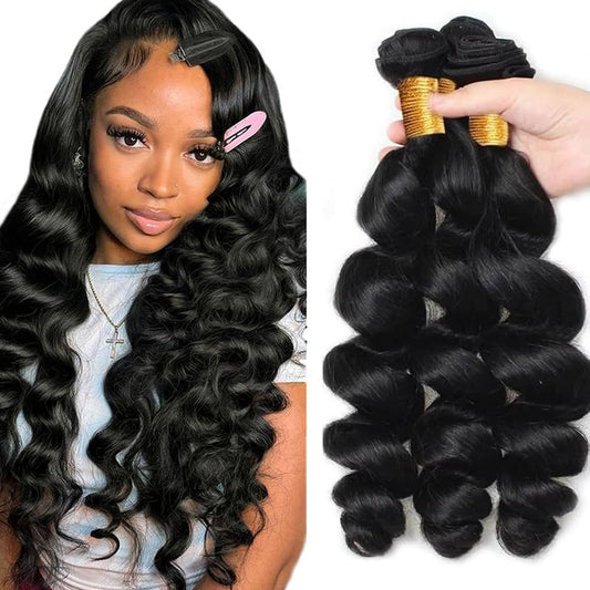 Loose Wave Bundles Loose Wave Bundles Human Hair LadrXadr Black Human Hair Bundle Unprocessed Virgin Color 1B Bundle 18 20 22 Inch 150g