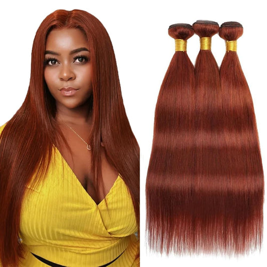 Brown Human Hair Bundles Auburn Straight Bundle Huxowax Brazilian Virgin Soft and Silky Remy Hair 3 Bundles 26 28 30 Inch Copper Red Brown Straight Bundle Double Weft Hair Weave 300g