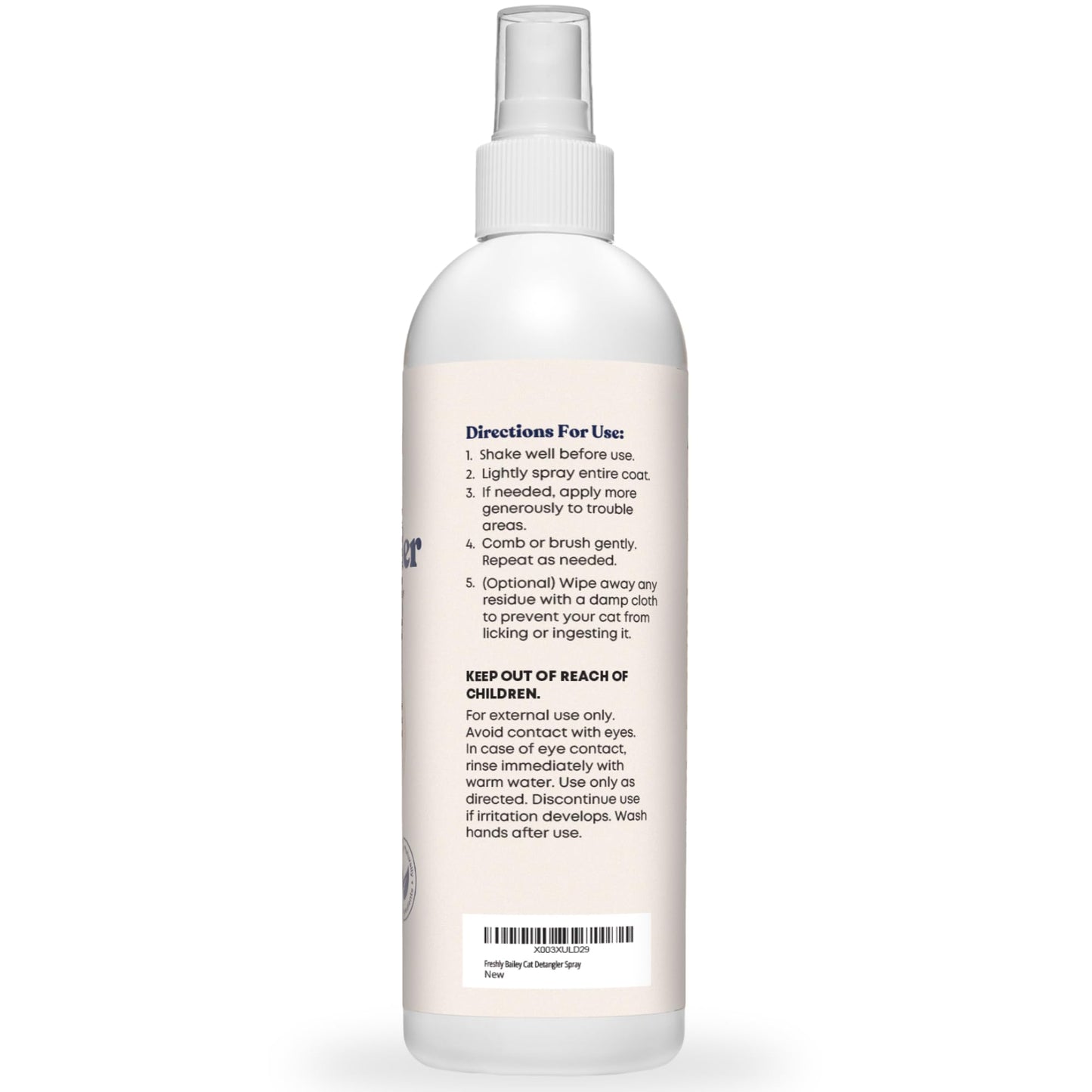 Freshly Bailey Cat Detangler Spray - Pet Detangling Spray for Cats - Natural Detangler & Leave in Conditioner Spray for Your Cat - Remove Tangles & Condition Pet's Coat 16 Fl Oz