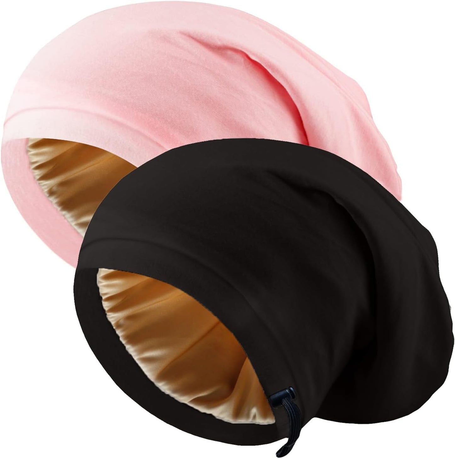 Adjustable Silk Hair Bonnet - Satin Lined Sleep Cap for Women & Men | 2 Pcs Set