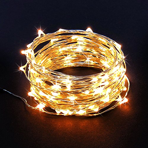 100 LED Warm White String Lights - 32ft Silver Wire, Indoor-Outdoor