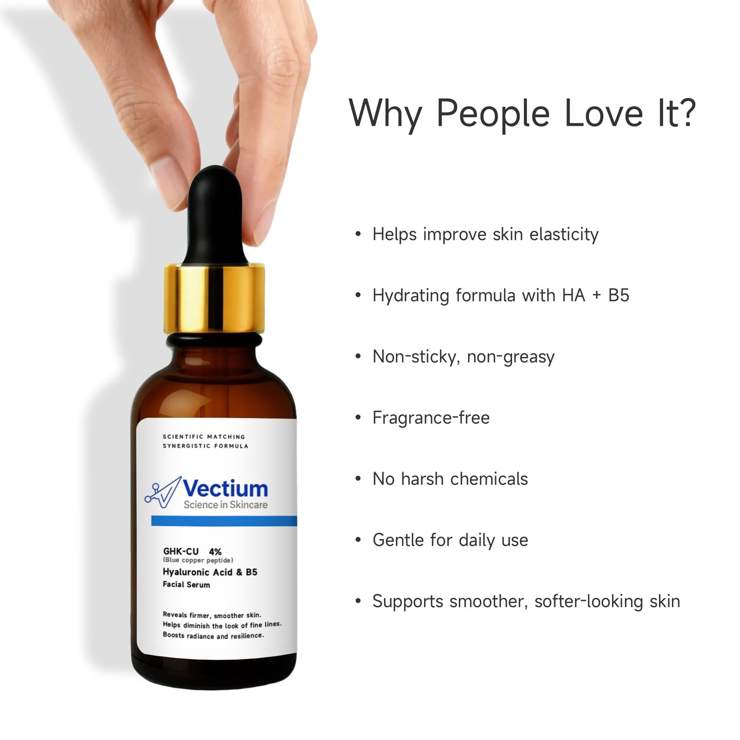 Vectium Blue Copper Peptide Serum 4% GHK-CU & Hyaluronic Acid + B5 - Helps reduce the appearance of fine lines ，Firms, Smooths & Hydrates Skin - All Skin Types, Especially Mature & Dry Skin - 30ml