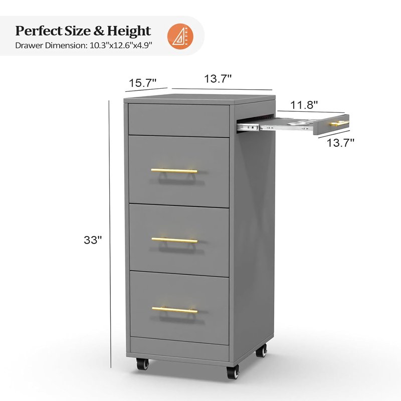 Salon Trolley Cart - Mobile Hairdressing Storage Station with 3 Drawers & Tool Holders | Grey Wood Finish