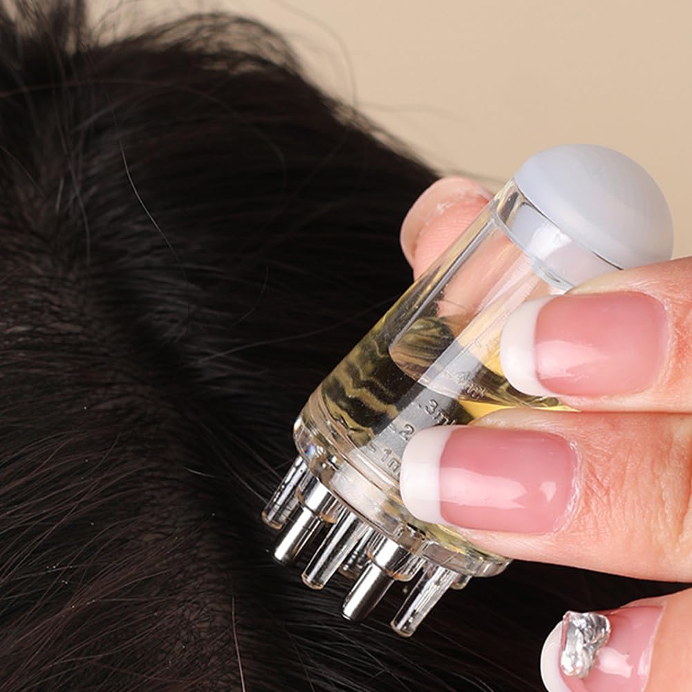 Melunira Hair Applicator Bottle with Ball Root Comb & Scale, 6ml Scalp Massager for Oils & Serums, Travel-Friendly Precision Tool for Hair Growth and Even Distribution(Clear)