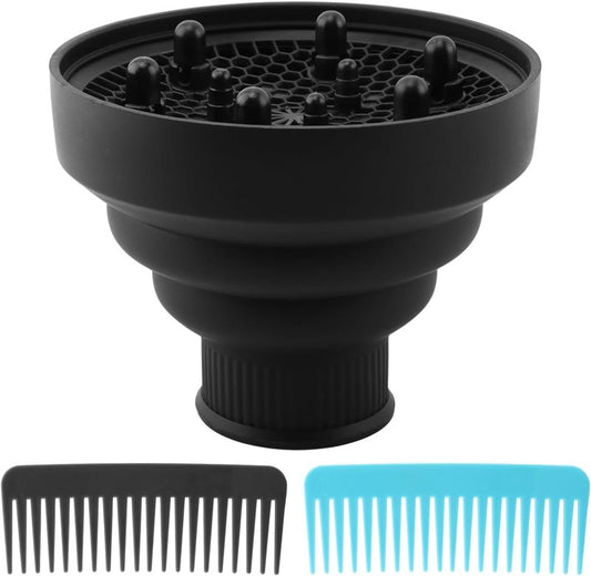 Universal Collapsible Hair Dryer Diffuser - Portable Attachment for Thick Hair | Travel-Friendly Design (Black)
