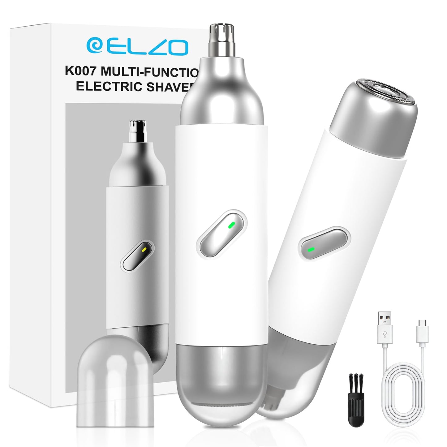 ELZO Nose Hair Trimmer for Women Men, 2 in 1 Rechargeable Flawless Facial Hair Removal & Nose Ear Hair Trimmer, Portable Face Hair Removal Shaver for Chin Upper Lip Peach Fuzz Ideal for Travel Use