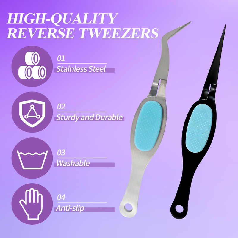 3PCS Reverse Tweezers Craft Tweezers with Soft Grip Crossing Lock for Crafting Precision Tools for Stickers, Jewelry Repair, and DIY Projects (Straight & Curved Tips)