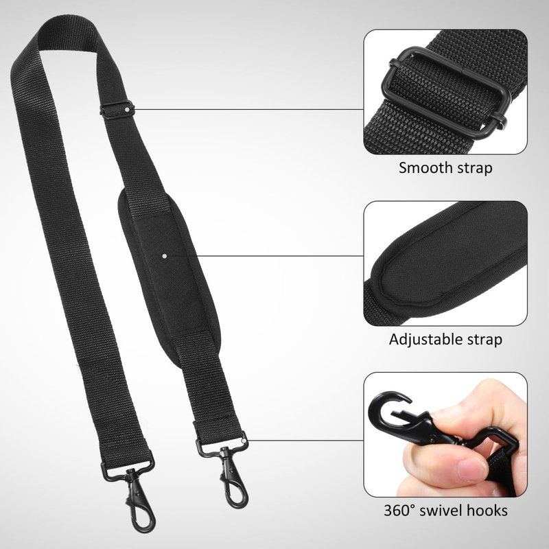 POPETPOP 2Pcs Universal Replacement Laptop Shoulder Strap, 42" Adjustable Instrument Bag Shoulder Straps with Metal Hooks for Briefcase, Computer Messenger Bag, Guitar, Violin, Cello (Black)