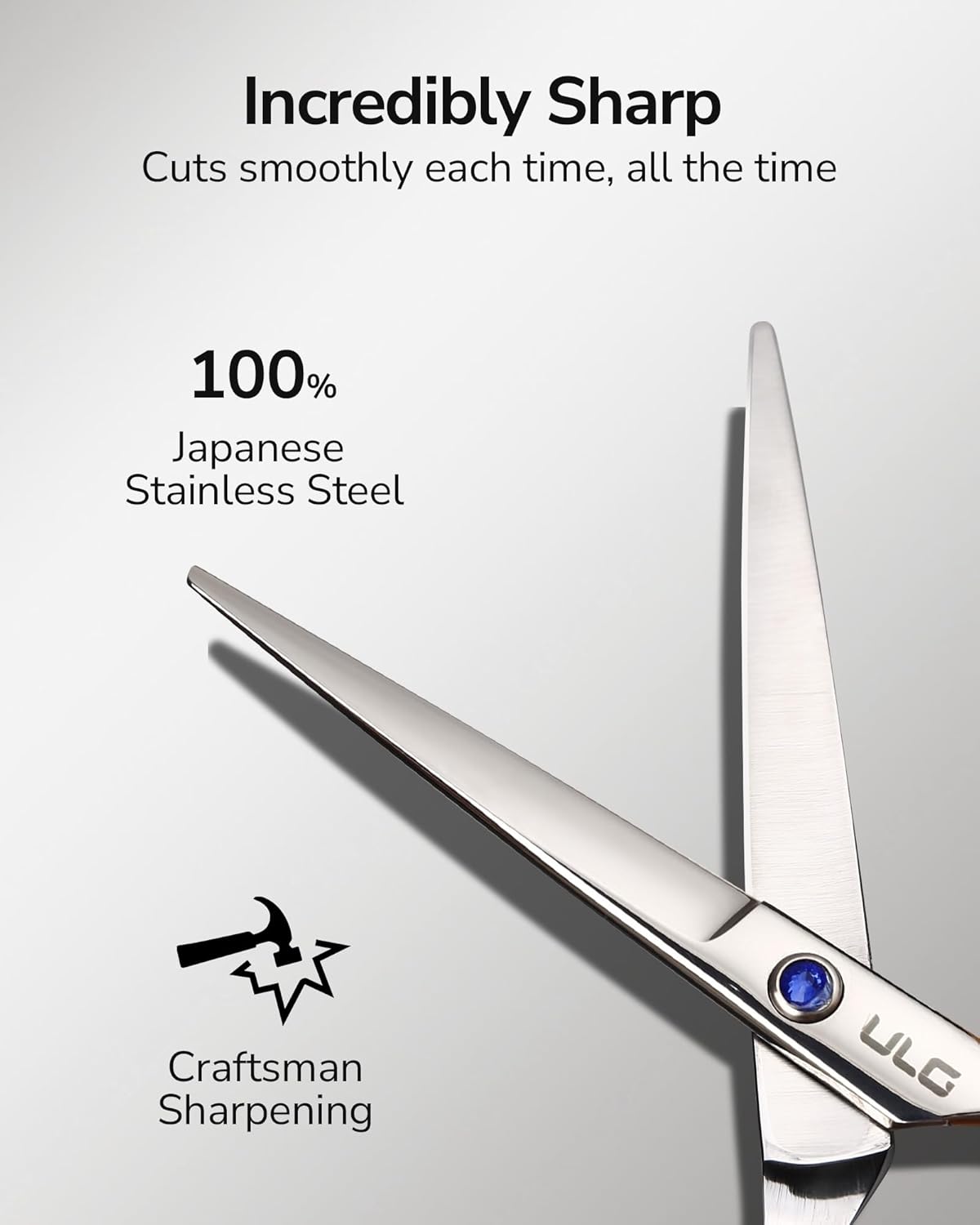 Left-Handed Hair Cutting Scissors - ULG 6.5-Inch Razor Edge Barber Shears | Japanese Stainless Steel, Blue Fingerhole Ring