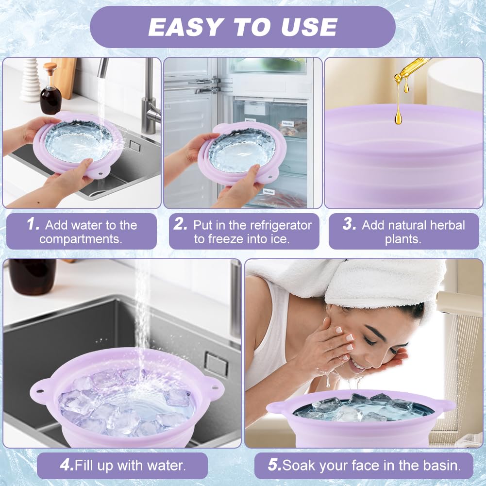 Face Bowl for Ice with Built-In Ice Tray, Collapsible Silicone Facial Ices Bath Bowl for Cold Plunge Therapys, Skin Tightening & Acne Relief, Portable Spa Tool for Home Travel