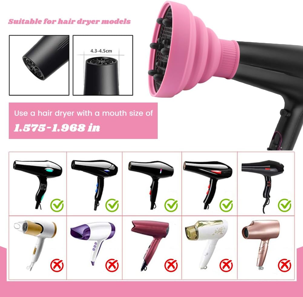 Universal Collapsible Hair Dryer Diffuser - Portable Attachment for Thick Hair | Travel-Friendly Pink Design