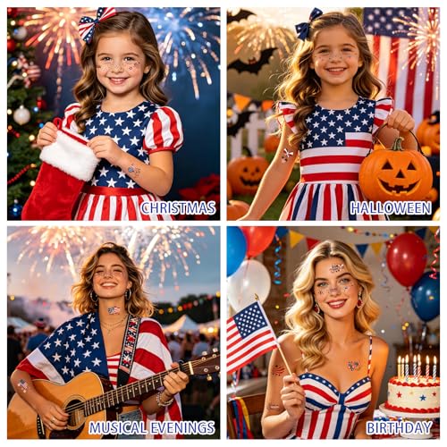 Patriotic 4th of July Face Tattoos - 250th Anniversary Set