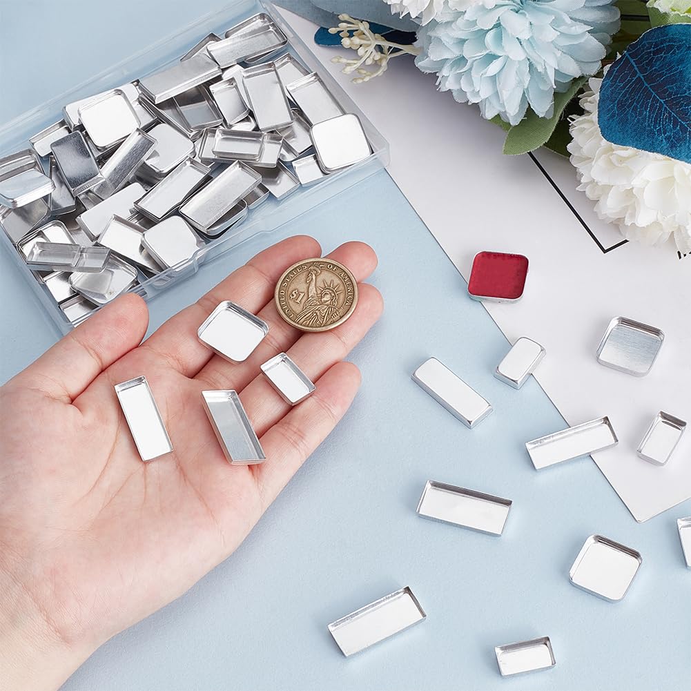 Empty Eyeshadow Pans - 80pcs Non-Magnetic Aluminum Mini Rectangle Palette for DIY Makeup | 16mm/19.5mm/26.5mm/27mm