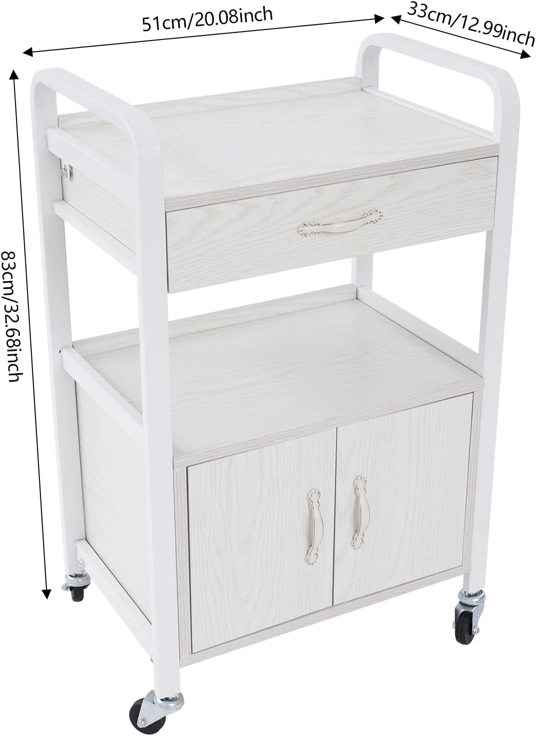 Salon Storage Trolley Cart - Movable Beauty Organizer with Drawers | Stylish White Hair Salon Station