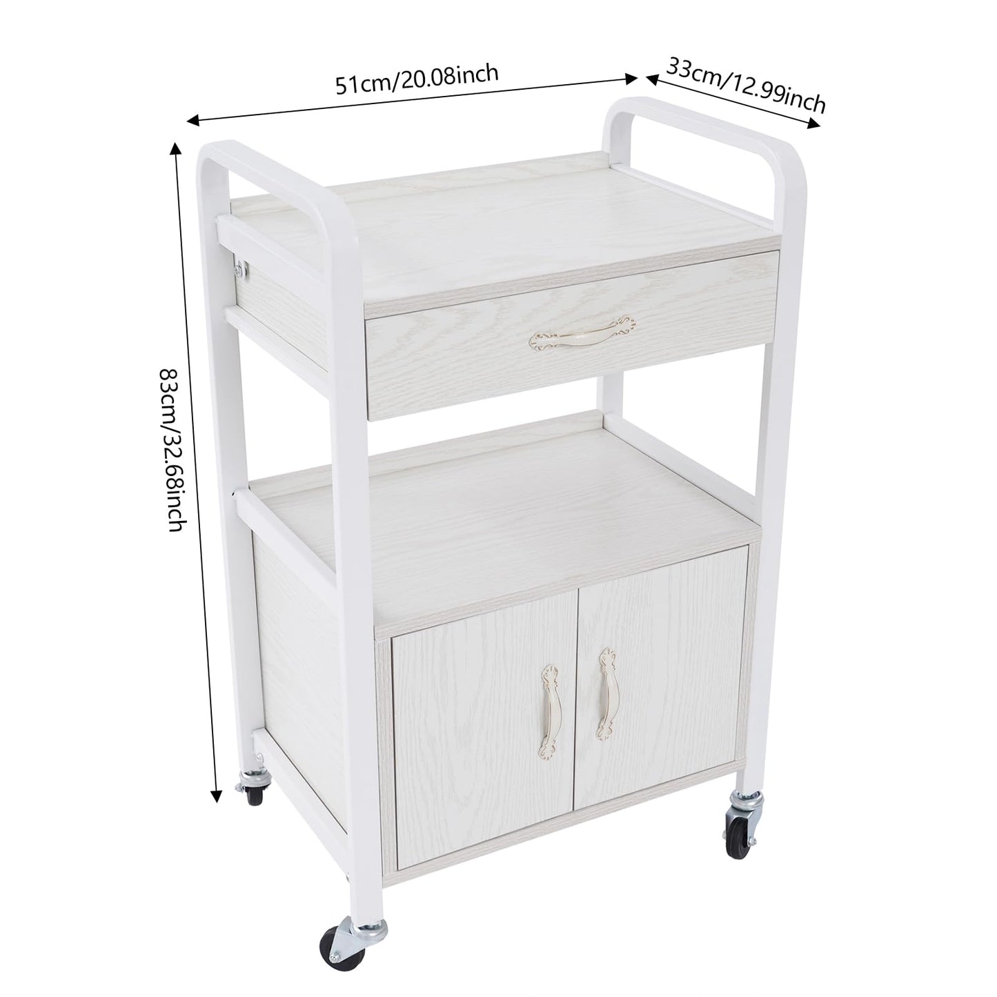 KUMOYOU Rolling Salon Storage Trolley Cart, with Drawers Movable Beauty Organizer, Hair Salon Station Cabinet for Stylist, Barber Shop,Home (White)
