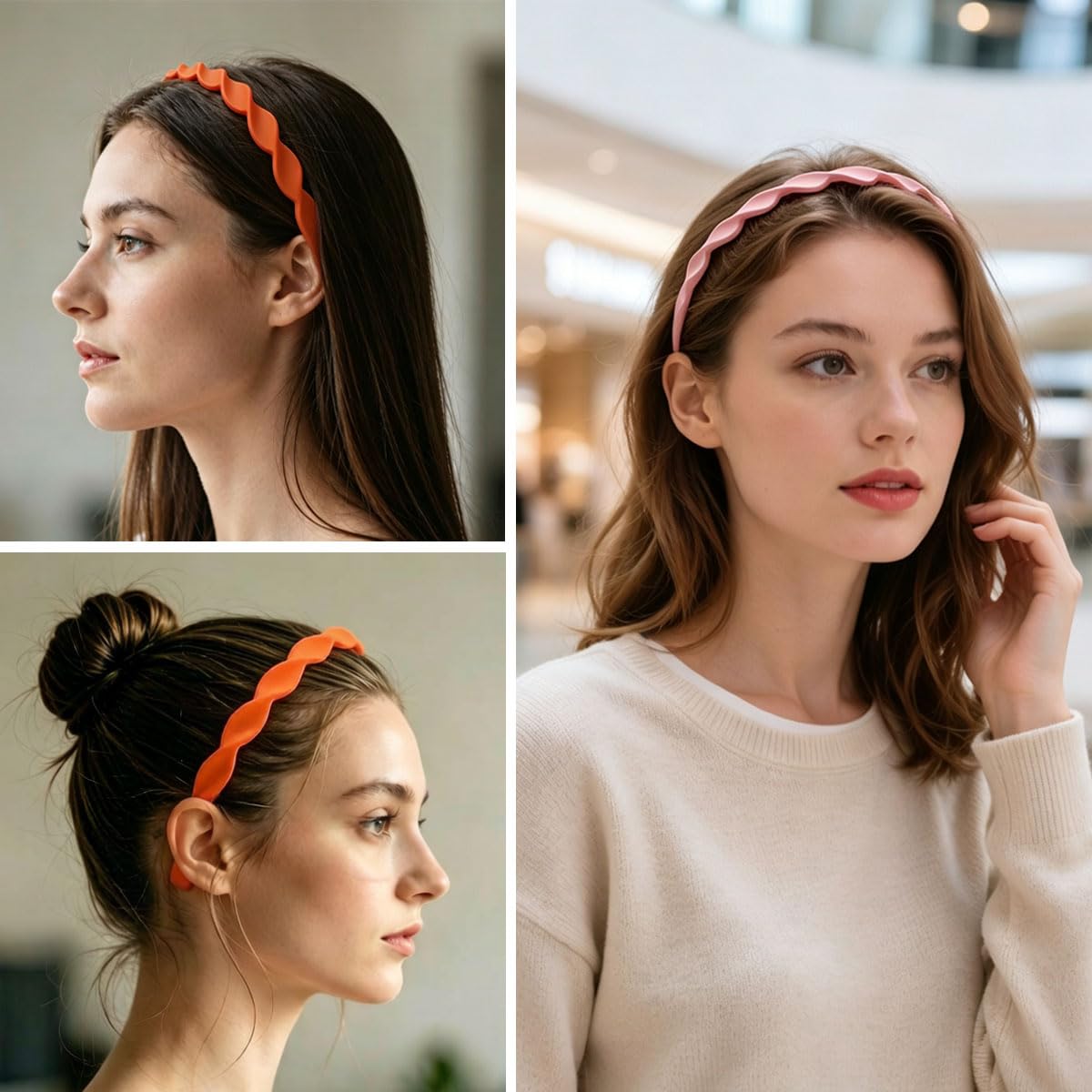 Wavy Plastic Headbands for Girls & Women - 6pcs Non-Slip Scalloped Design | Matte Flexible Hair Accessories
